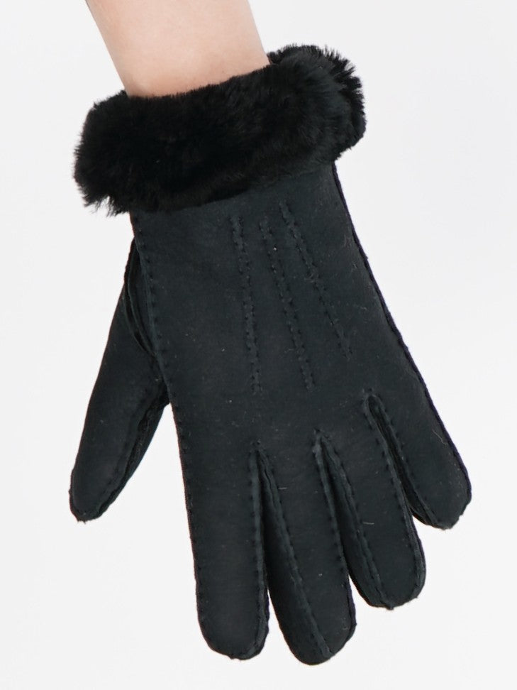 Sheepskin gloves black with sheepskin cuff