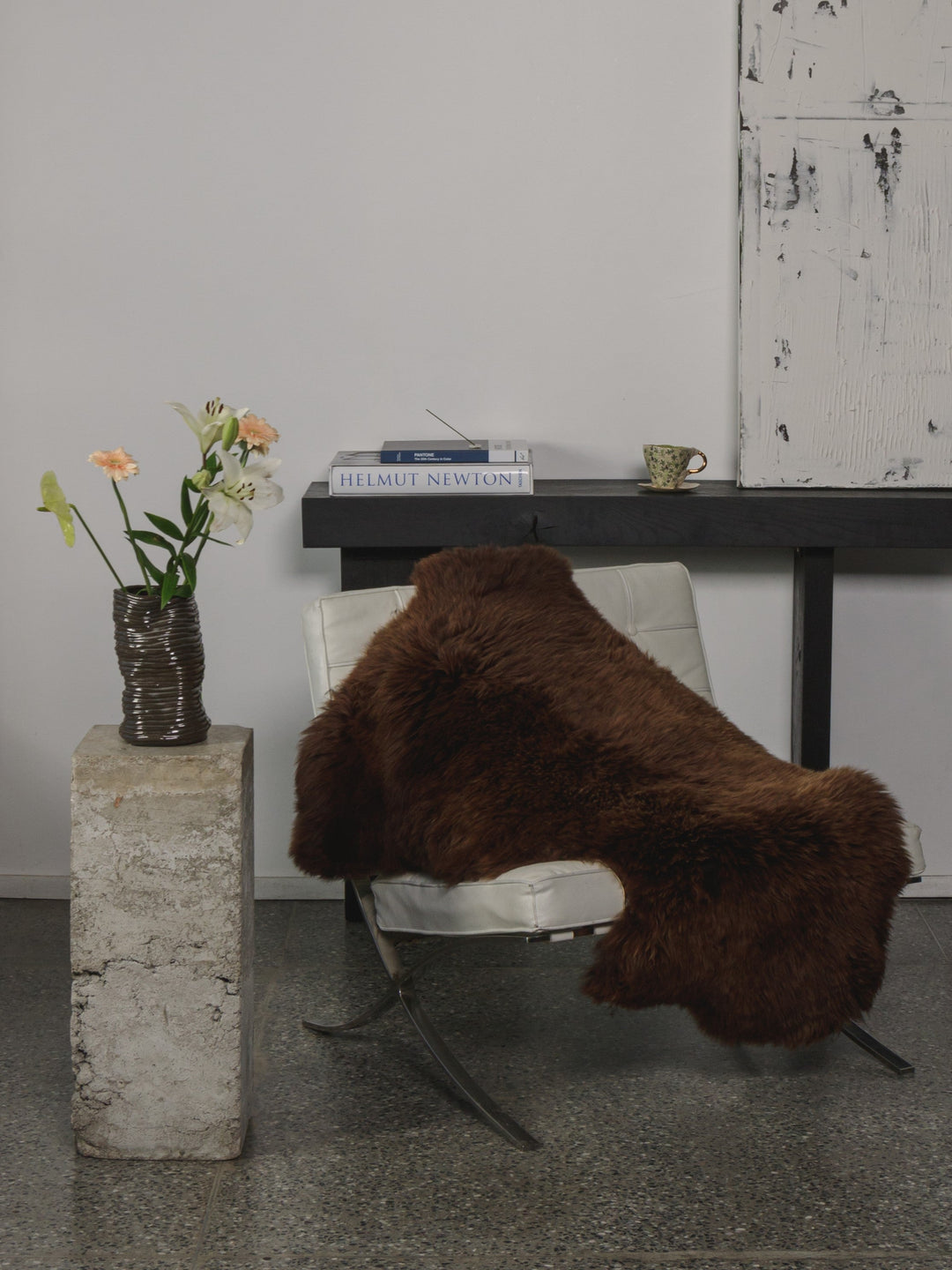 Brown sheepskin rug